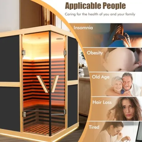 RIGO 2-Person Infrared Sauna Hemlock Wood with LED Control and Glass Doors 1980W