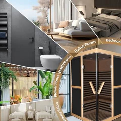 RIGO 2-Person Infrared Sauna Hemlock Wood with LED Control and Glass Doors 1980W