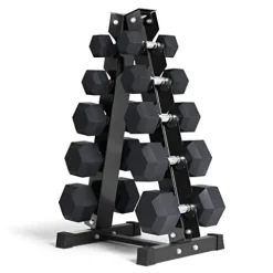 RitFit Rubber Hex Dumbbells Set with Optional Rack 300 LB – Home Gym and Fitness