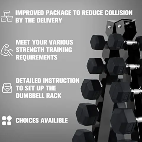 RitFit Rubber Hex Dumbbells Set with Optional Rack 300 LB – Home Gym and Fitness