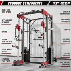 RitKeep Fitness PMAX 5600 Smith Machine 6-in-1 Home Gym Black&Red