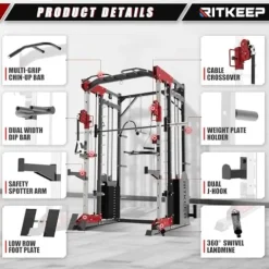 RitKeep Fitness PMAX 5600 Smith Machine 6-in-1 Home Gym Black&Red