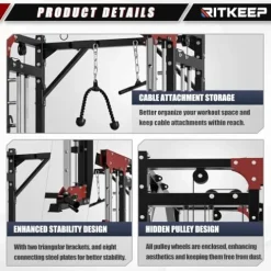 RitKeep Fitness PMAX 5600 Smith Machine 6-in-1 Home Gym Black&Red