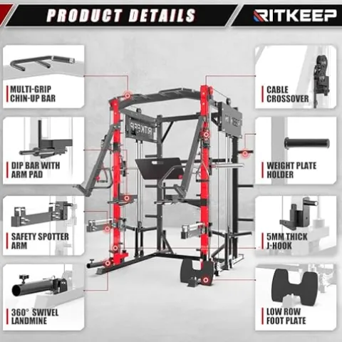 RitKeep Fitness PMAX 4750 Smith Machine Home Gym Combo Plus Black
