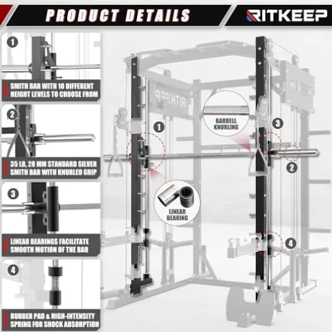 RitKeep Fitness PMAX 4750 Smith Machine Home Gym Combo Plus Black
