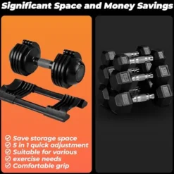 Roinoim 5-in-1 Adjustable Dumbbells Set 52LB Pair