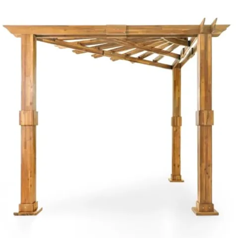 Roomfitters Acacia Wood Pergola Rustic Outdoor Patio Shade Structure Teak