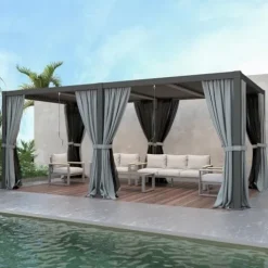 RoyalCraft 10′ x 20′ Outdoor Adjustable Louvered Pergola Gray