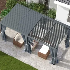 RoyalCraft 10′ x 20′ Outdoor Adjustable Louvered Pergola Gray