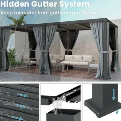 RoyalCraft 10′ x 20′ Outdoor Adjustable Louvered Pergola Gray