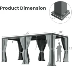 RoyalCraft 10′ x 20′ Outdoor Adjustable Louvered Pergola Gray