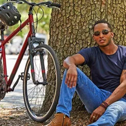 ROYCE UNION RMY 700c Mens 21-Speed Hybrid Comfort Bike, 19″ Aluminum Frame Metallic Red