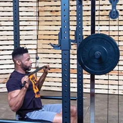 Rugged Strength & Fitness Power Rack with Lat Attachment & Heavy Duty Flat-Incline Bench Black