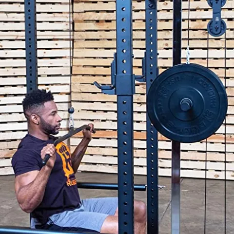 Rugged Strength & Fitness Power Rack with Lat Attachment & Heavy Duty Flat-Incline Bench Black