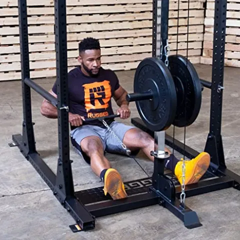 Rugged Strength & Fitness Power Rack with Lat Attachment Black