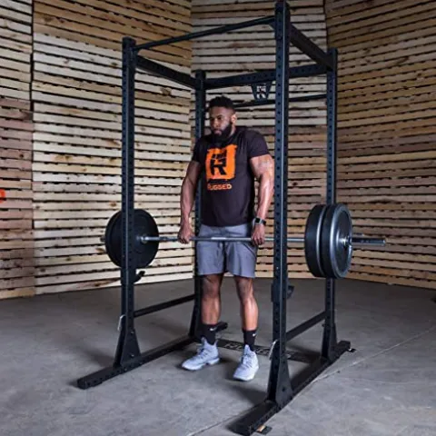 Rugged Strength & Fitness Power Rack with Lat Attachment Black