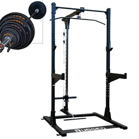 Rugged Strength & Fitness Half Rack with Lat Attachment Black