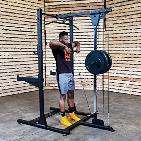 Rugged Strength & Fitness Half Rack with Lat Attachment Black