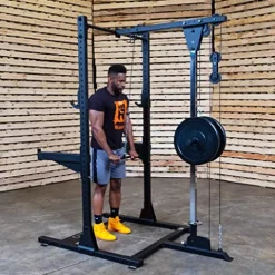 Rugged Strength & Fitness Half Rack with Lat Attachment Black