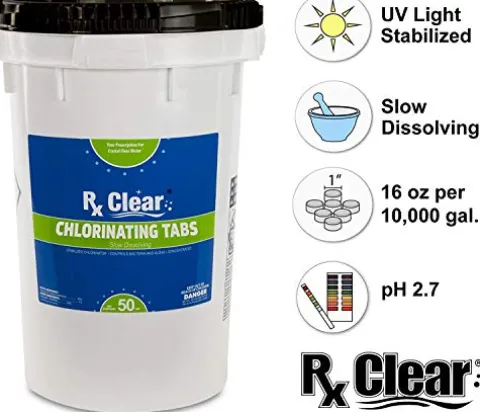 Rx Clear 1-Inch Stabilized Chlorine Tablets for Pools & Spas UV Protected 1200 Lbs