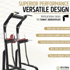 RYAN SHERWOOD Power Tower – Commercial Chin Dip Station with Vertical Knee Raise, 275 lb Capacity