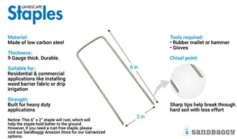 Sandbaggy 2 Inch Extra Wide Landscape Staples 9 Gauge Heavy Duty Silver (5000 Staples)