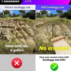 Sandbaggy Jute Netting Roll – 225 ft Length x 4 ft Width – Erosion Control (3 Rolls) Brown