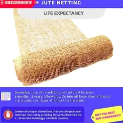 Sandbaggy Jute Netting Roll – 225 ft x 4 ft Erosion Control Matting – Brown (20 Rolls)