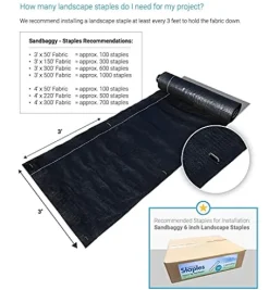 Sandbaggy Landscape Fabric | 40 Year Weed Mat & Ground Cover | 3 ft x 500 ft – 10 Rolls Blue