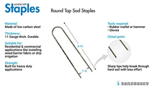 Sandbaggy Round Top 6-Inch Landscape Staples for Ground Cover & Drip Irrigation (10,000 Staples)