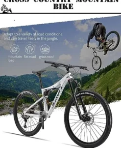SAVADECK Carbon Fiber Mountain Bike Dual Suspension Bicycle White