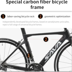 SAVADECK Carbon Road Bike with Shimano SORA R3000 18 Speed Derailleur System, Racing Bicycle – Black