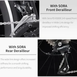 SAVADECK Carbon Road Bike with Shimano SORA R3000 18 Speed Derailleur System White