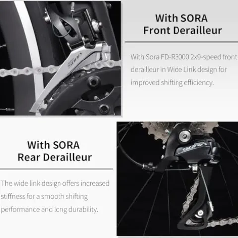 SAVADECK Carbon Road Bike with Shimano SORA R3000 18 Speed Derailleur System White