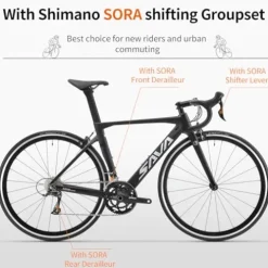 SAVADECK Carbon Road Bike Shimano SORA R3000 18-Speed Derailleur System White