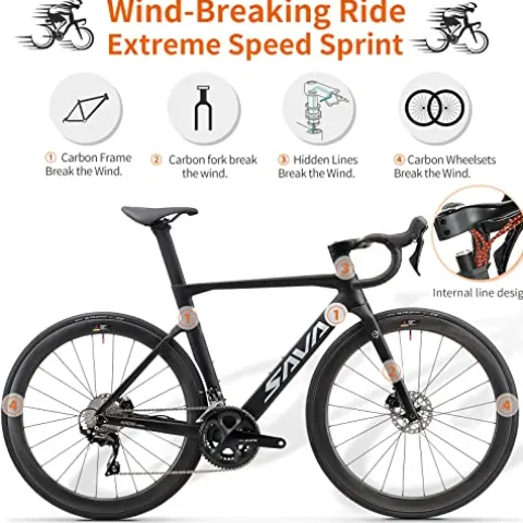SAVADECK Carbon Road Bike T800 Carbon Fiber Frame 700C Racing Bicycle Shimano 105 R7000 22 Speed Groupset Mechanical Disc Brake Black White