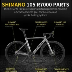SAVADECK Carbon Road Bike T800 700C 105 R7000 22 Speed Grey
