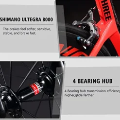 SAVADECK Phantom 2.0 Carbon Fiber Road Bike 700C Racing Bicycle R8000 22 Speed Group Set Fizik Saddle New Black Red