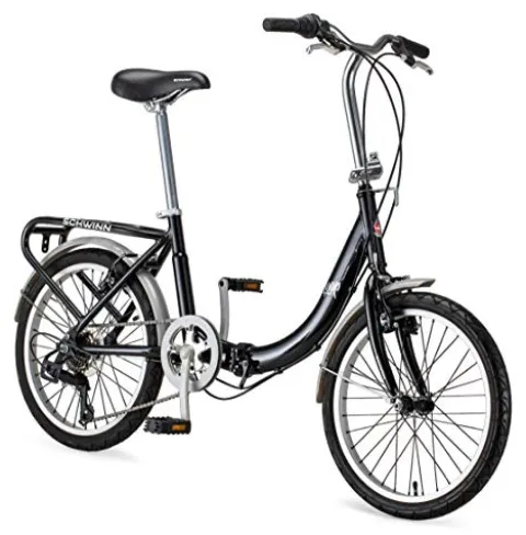 Schwinn Loop Adult Folding Bike 20-inch Wheels 7-Speed Drivetrain Rear Cargo Rack Carrying Bag Black