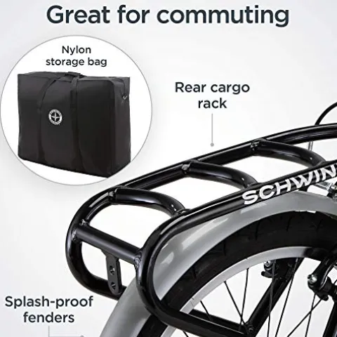 Schwinn Loop Adult Folding Bike 20-inch Wheels 7-Speed Drivetrain Rear Cargo Rack Carrying Bag Black
