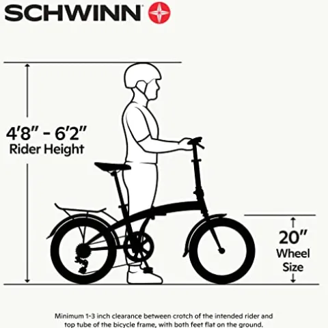 Schwinn Loop Adult Folding Bike 20-inch Wheels 7-Speed Drivetrain Rear Cargo Rack Carrying Bag Black