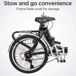 Schwinn Loop Adult Folding Bike 20-inch Wheels 7-Speed Drivetrain Rear Cargo Rack Carrying Bag Black