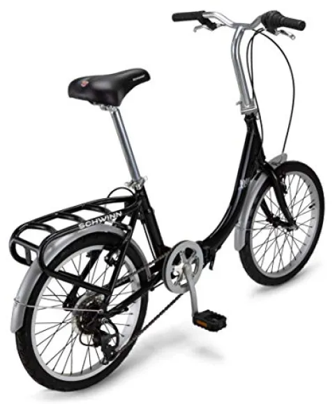 Schwinn Loop Adult Folding Bike 20-inch Wheels 7-Speed Drivetrain Rear Cargo Rack Carrying Bag Black