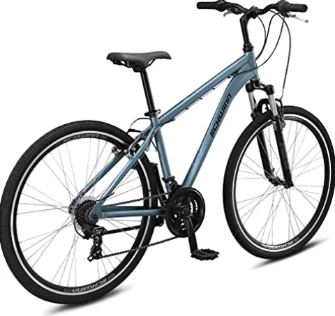 Schwinn Network 1 Hybrid Bike Men Women 700c 21-Speed 17-Inch Aluminum Frame Front Suspension Blue Grey