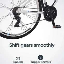 Schwinn Network 3.0 Hybrid Bike Men Women 700c 21-Speed 18-Inch Aluminum Frame Front Suspension Alloy Linear Pull Brakes White