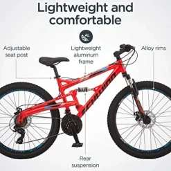 Schwinn Protocol 1.0 Mountain Bike 26-Inch Wheels Full Suspension Red/Blue