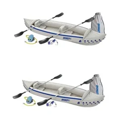 Sea Eagle 370 Deluxe 2 Person Inflatable Portable Sport Kayak & Paddles (2 Pack)