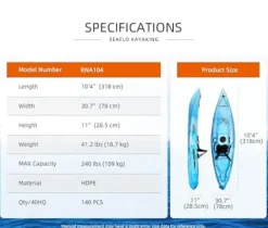 SEAFLO Premium Sit-on Kayak RNA104 Yellow/Red 10′ 5