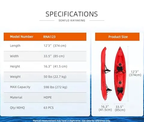 SEAFLO Premium Sit-on Sea Kayak RQA123 Blue/White 12′ 3