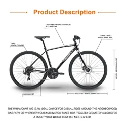 5Seconds Hybrid Bicycle Paramount 100 Mountain Bike for Men Women 21-Speed Lightweight Aluminum Alloy Frame Adult Bike with Trigger Shifters and Mechanical Disc Brakes Black